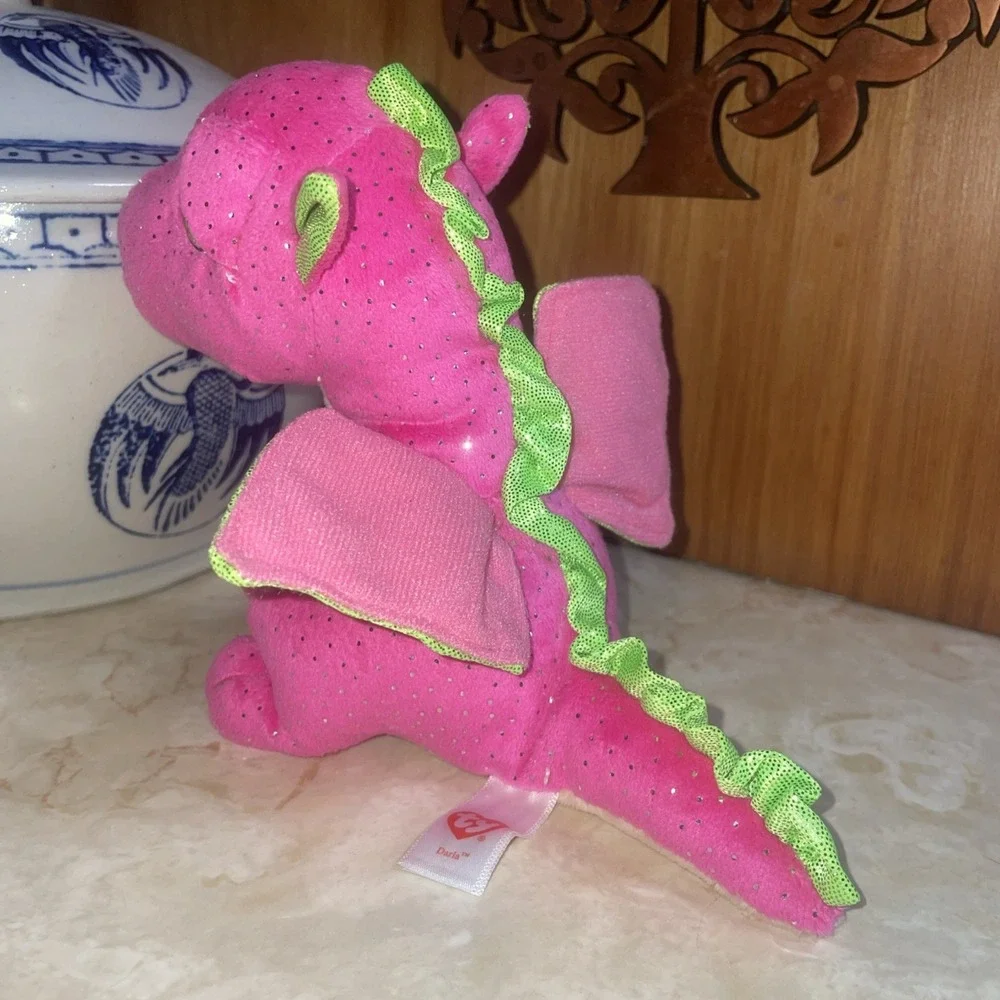 2016 Ty‎ Darla Dragon Sparkle Eyes Foil Wings Neon Pink & Green 6
